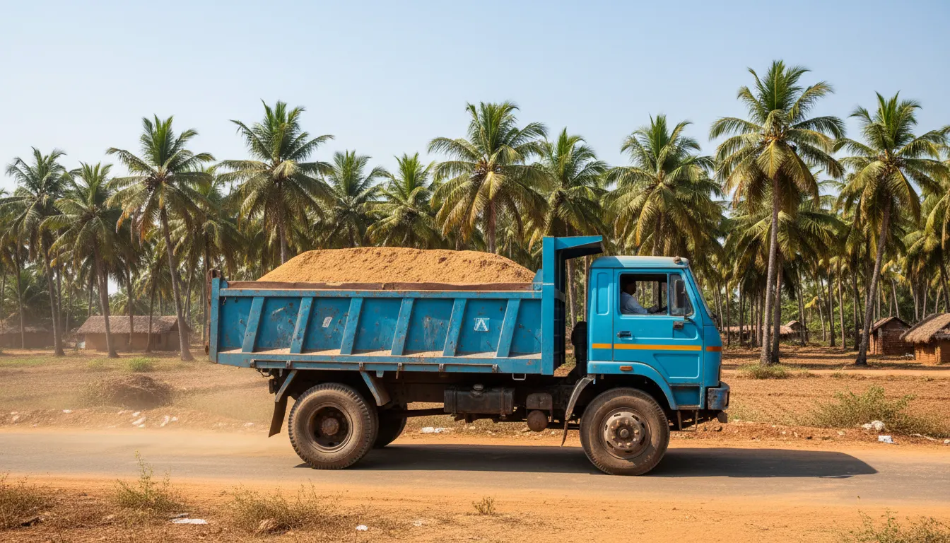White OneInfra tipper truck beside a stockpile